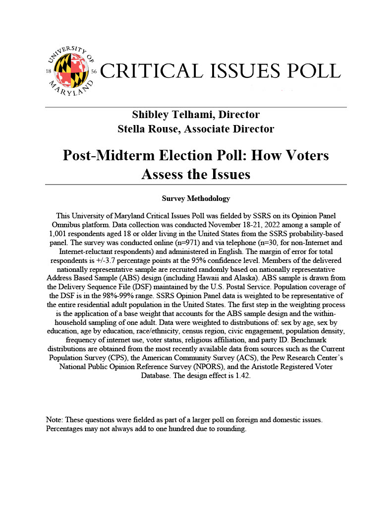 2022 Public Opinion Polls University of Maryland Critical Issues Poll